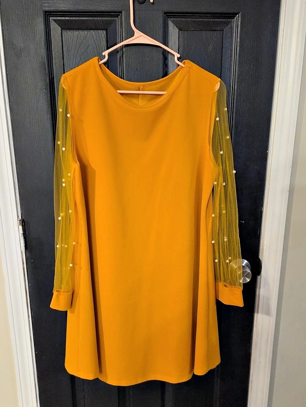 Sheer Sleeve Mini Dress in Mustard Like New